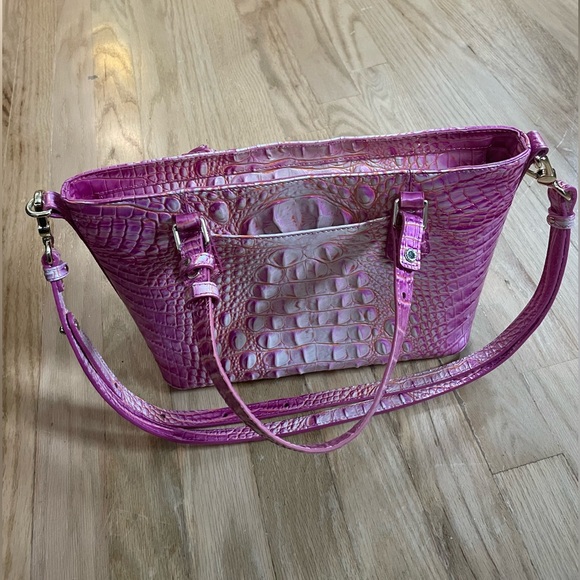 New Brahmin Pink Mini Asher Satchel Julep Ombre Leather Crossbody Bag - Picture 2 of 13